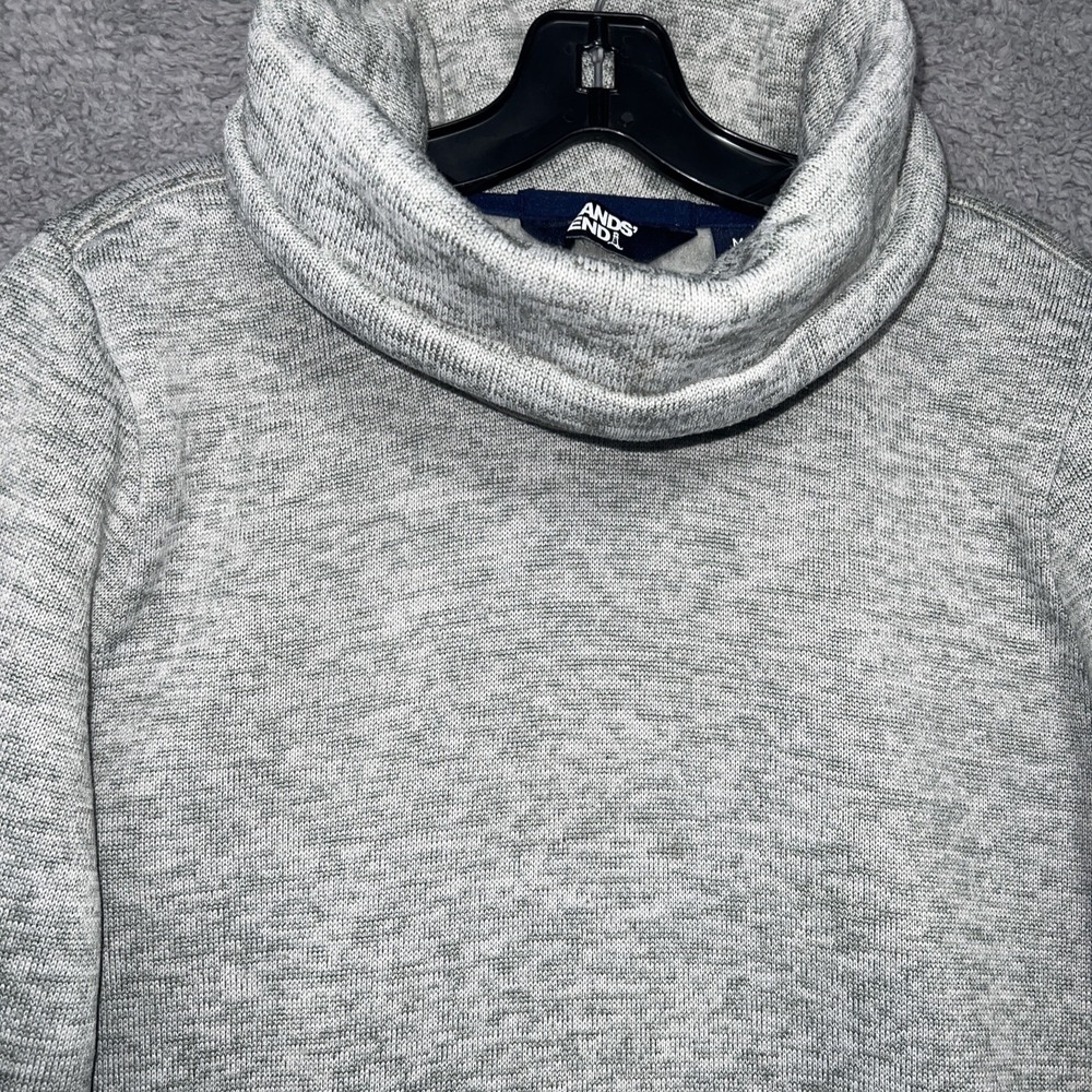 Lands' End Tunic Sweater Women's Size M (10-12)‎ Gray Fleece Cowl Neck Pullover - Picture 3 of 9